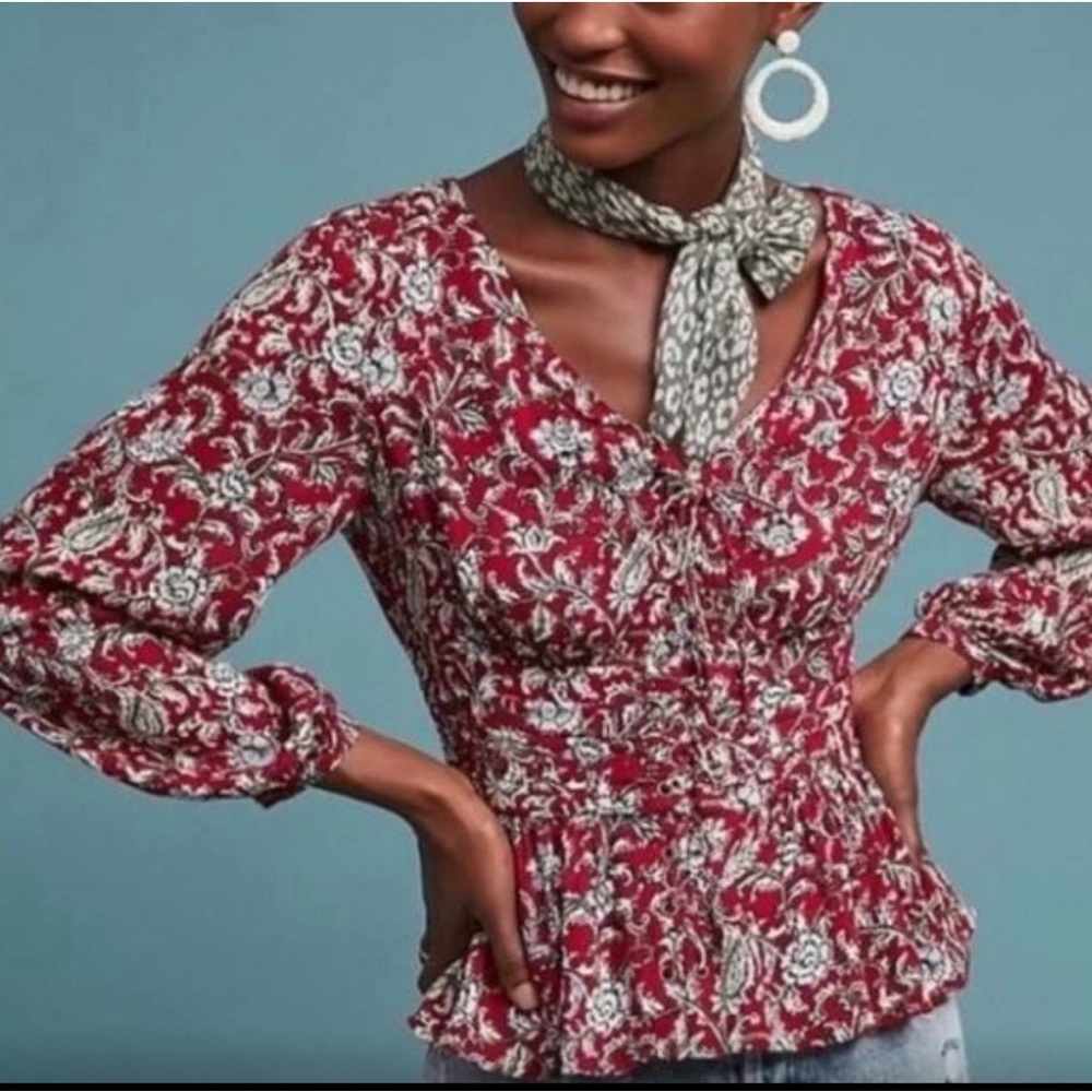 Feather Bone by Anthropologie floral blouse